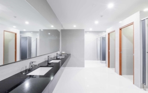 Interior of a white clean restroom