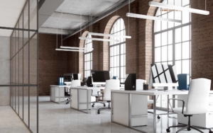 Interior of brick office building with clean spaces