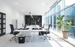 Side view of a white clean office space