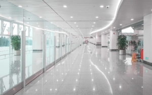 White long hallway with bright clean floors